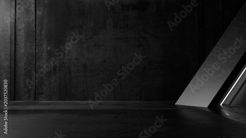 Dark industrial concrete room background with diagonal light