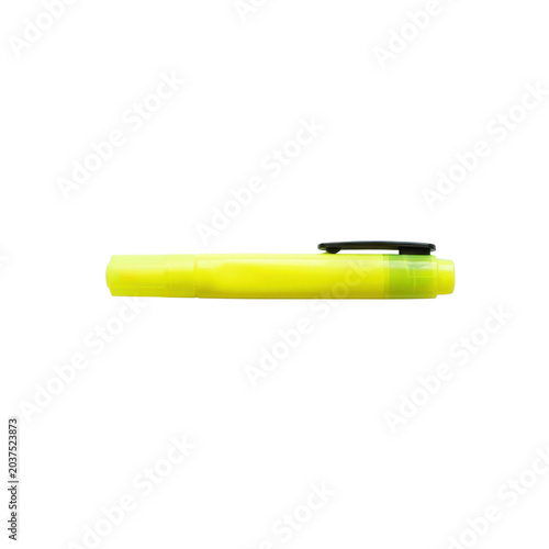 Yellow highlighter pen with black clip