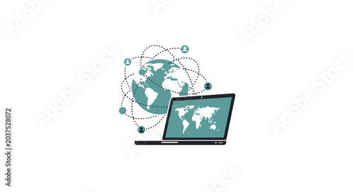Laptop with a world map on screen.