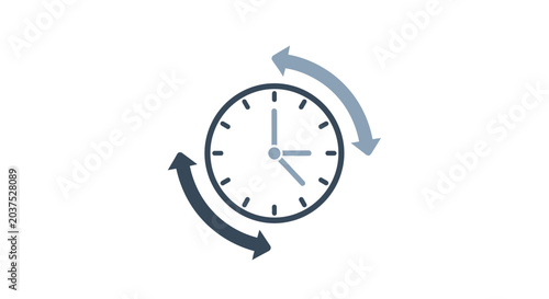 A clock with two arrows rotating around it.