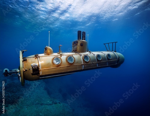 explore the depths of the ocean in this vintage submarine perfect for underwater adventures and exploration