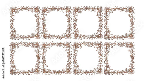 Fotografía Ornate Square Frames: A collection of eight intricate, decorative square frames, crafted with delicate floral and vine motifs in a warm, earthy tone, ready to adorn any creative project or display