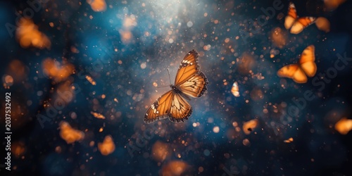 Brilliant butterfly movement set against a magical light filled night