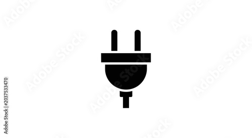 Black electrical power plug icon on white background. Energy connection symbol for electricity and charging devices.