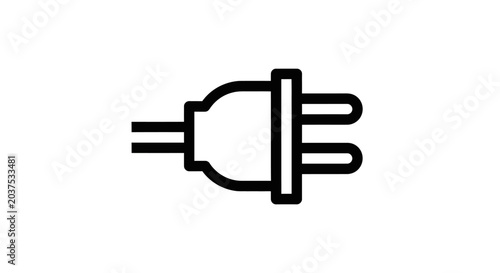 Electrical Plug Icon Line Art. Power Cord Symbol for Energy, Connection, and Electricity. Simple Black Outline Illustration.