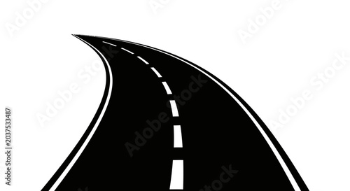 Curved asphalt road illustration on a clean white background, symbolizing journey, direction, path, and future progress concept.