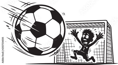 Photos Funny Goalkeeper Shocked by Massive Soccer Ball Cartoon Vector Illustration