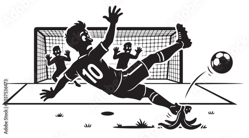 Foto Funny Soccer Slide Tackle Banana Peel Cartoon Sports Illustration