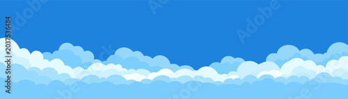 Blue Sky Cloud Background Vector with Layered Cartoon Clouds, Minimal Paper Cut Style Nature Banner for Website, Presentation, Wallpaper, UI Design and Digital Projects