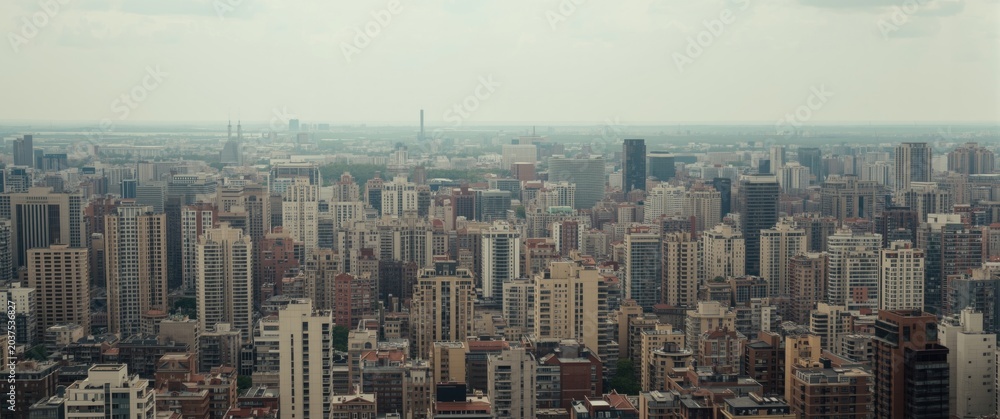 Fototapeta premium cityscape dominated by high rise buildings with uniform color tones