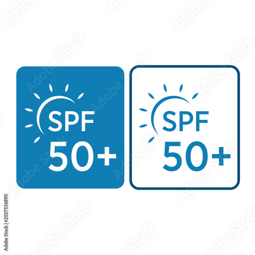 SPF 50+ with Blue Background Icon sign