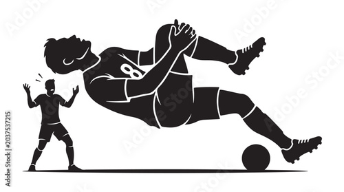 Foto Funny Soccer Player Falling Backward After Missed Kick Cartoon Vector Illustrati