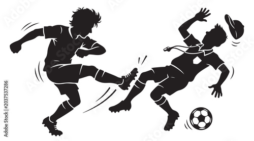 Soccer Player Kicking Opponent Funny Football Cartoon