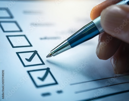 a pen marks a check in a checkbox on a form concept form filling checkmark pen stroke paperwork administrative task