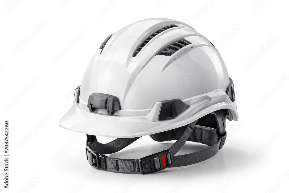 Fototapeta premium White background featuring detailed shot of durable construction helmet