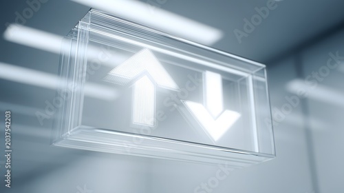 Futuristic hanging glass sign with glowing symbols representing career choice