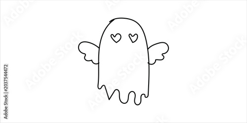 Foto A minimalist black and white graphic illustration featuring two cute ghostly angel characters