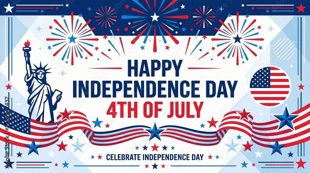 Obraz premium Happy Independence Day 4th of July Celebration with Fireworks and American Flag