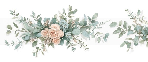 Clipart set of eucalyptus and winter florals with white background for invitation designs