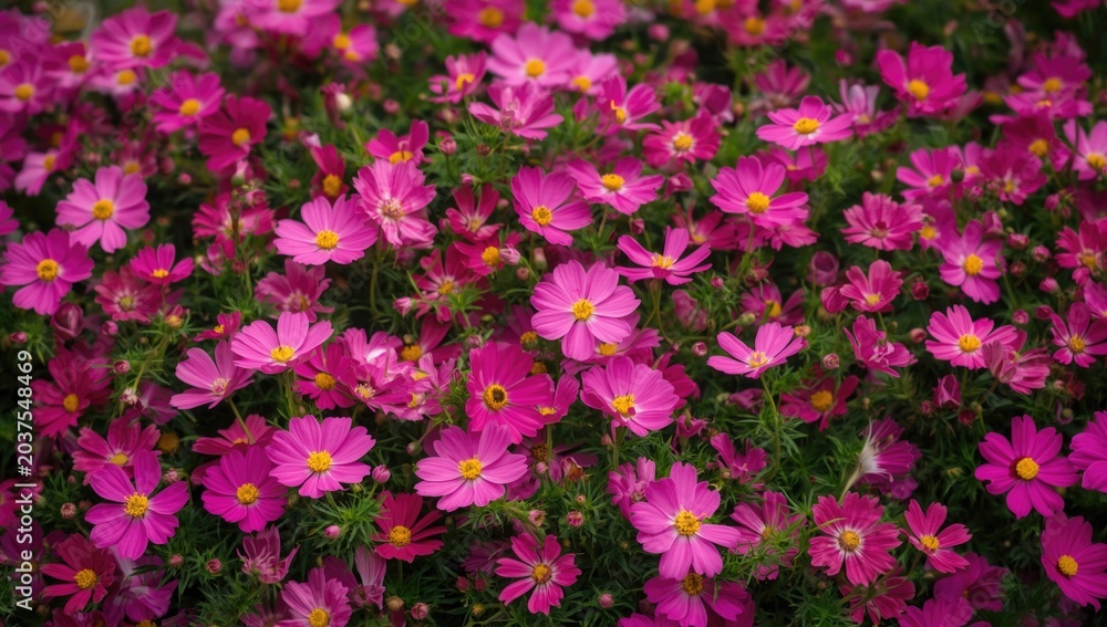 Obraz premium Pink Cosmos Flowers Blooming in Lush Garden Close-Up, Vibrant Colors, Natural Setting