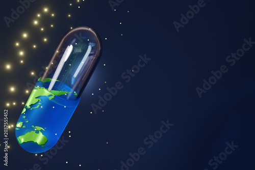 Obraz na plátně Global Health Care Concept: 3D Render of Medical Capsule Shaped like Planet Eart