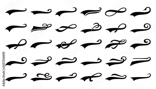 Fotografie Set of vintage swoosh elements, decorative tail swashes for lettering, calligrap
