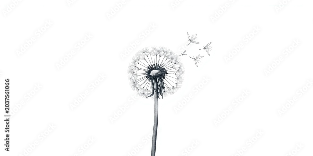 Fototapeta premium Clean white background with hand drawn medicinal dandelion symbol for logo