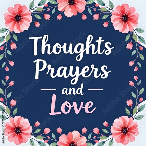 Thoughts Prayers and Love with watercolor floral background