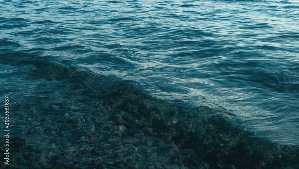 Obraz premium Clear Cold Water with Subtle Waves Afternoon Mood, Tranquil Surface, Cool Tones