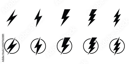 Photos Ten black lightning bolt icons and symbols on white background thunderbolt electricity