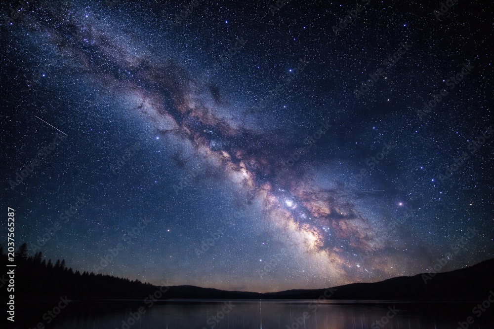 Obraz premium Starlit night with the Milky Way stretching across a tranquil and unobstructed sky background