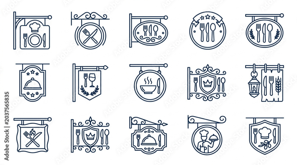 Fototapeta premium Vintage Restaurant and Tavern Signage Icons Collection