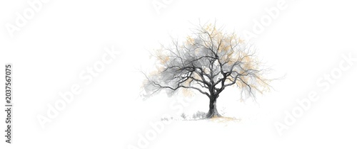 Artistic tree sketch with white backdrop and clear copy space