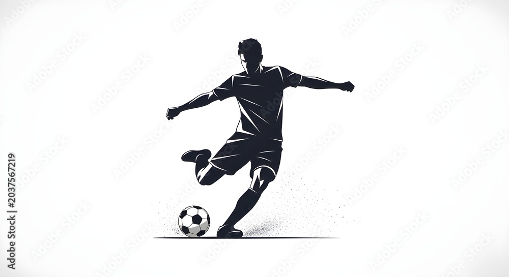 Fototapeta premium football player silhouette Soccer player kicking ball silhouette vector illustration