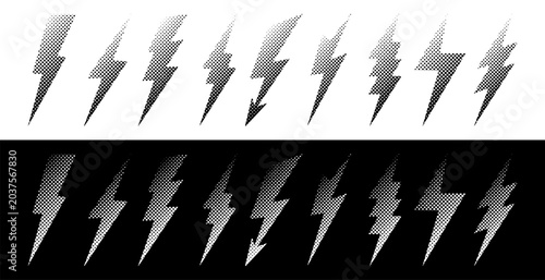 Foto Halftone lightning bolt set with dotted texture and grainy noise