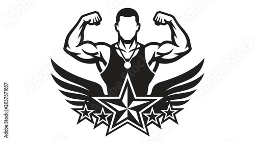 Fotografie Vector graphic illustration Muscular man flexing with star wings