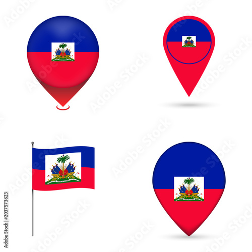 Haiti Flag Map Pin Icons Set Collection.