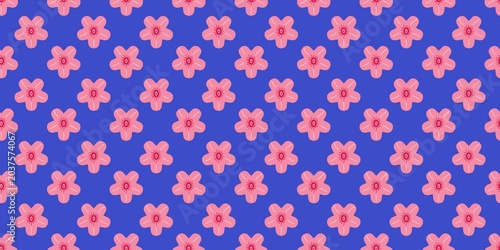 Seamless pattern with hand-drawn pink flowers on a vibrant blue background. Perfect for textiles, wrapping paper, and cute wallpapers.