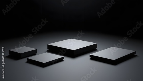 Minimalist Black 3D Rendered Square Podiums for Product Presentation