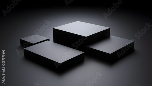 Abstract Black 3D Podium Set for Modern Product Presentation