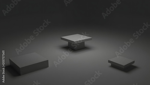 Minimalist 3D Rendered Grey Podium Display Pedestals on Dark Background