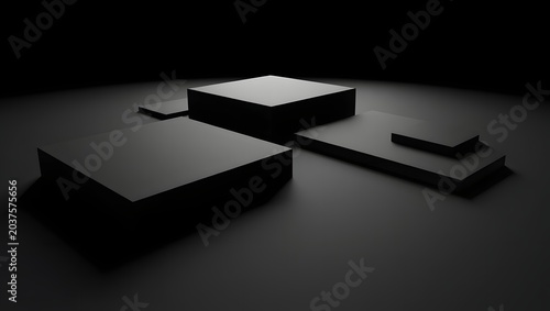 Minimalist Black 3D Geometric Platforms for Product Display Mockup