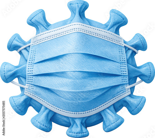 Covid 19 on transparent backgground with face mask 3d render
