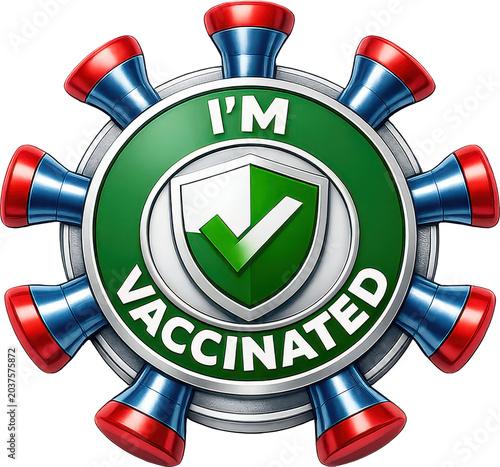 Vaccinated Shield Emblem with Covid 19 on Transparent Backgground