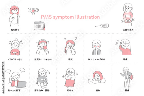 PMSの症状のゆるかわいいイラストセット