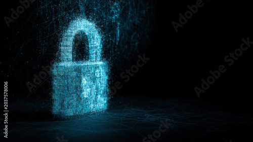 Large Glowing Blue Abstract Padlock Concept for Digital Security
