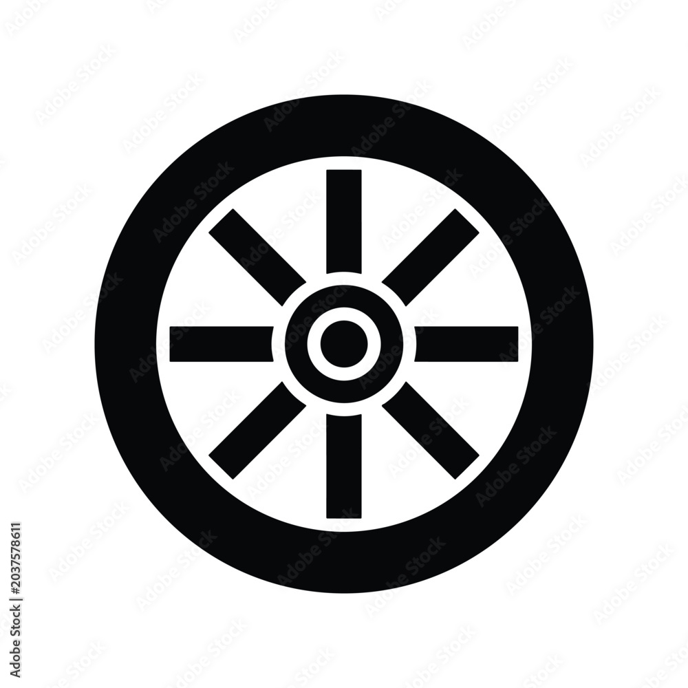 Fototapeta premium Dharma Wheel Silhouette Icon for Buddhist Wisdom and Enlightenment
