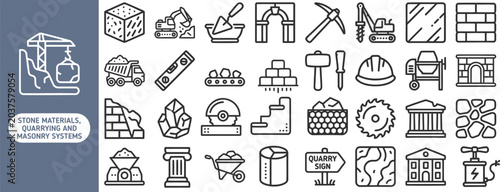 Tableau sur toile Bricklaying and Masonry Work outline icon set