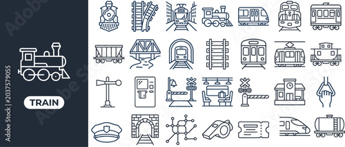 Tableau sur toile Train and Railway Transport outline icon set