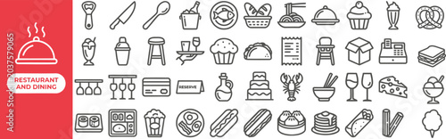 Schilderij op canvas Fast Food and Takeaway outline icon set